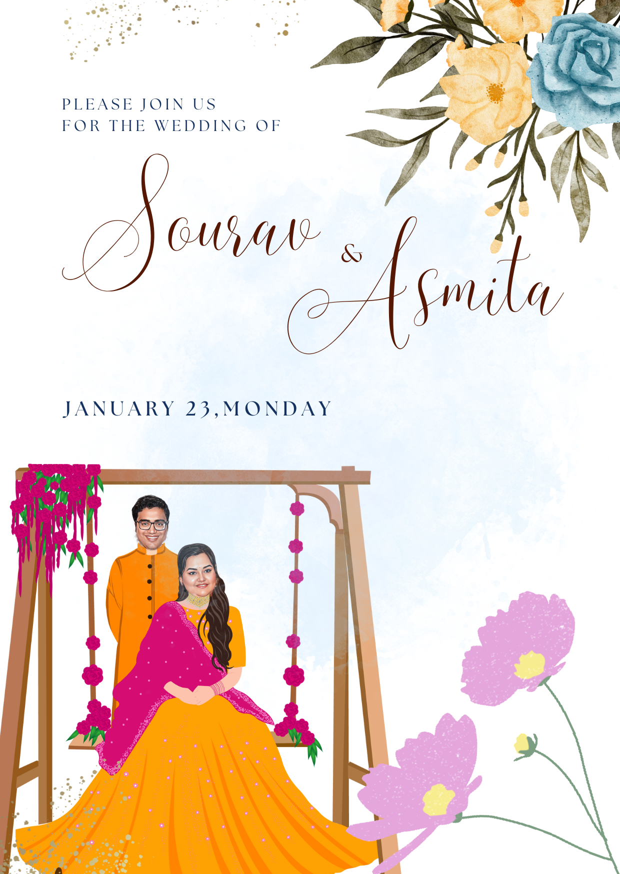 Traditional Wedding Invitation - Indian Floral Design